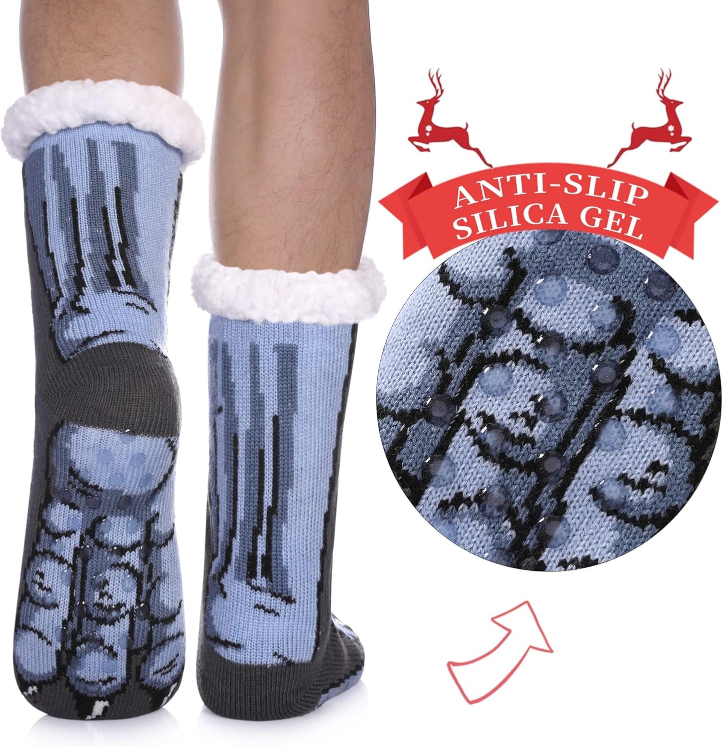 Mens Slipper Socks with Grippers Winter Warm Cozy Thick Fuzzy Indoor Fluffy Home Socks