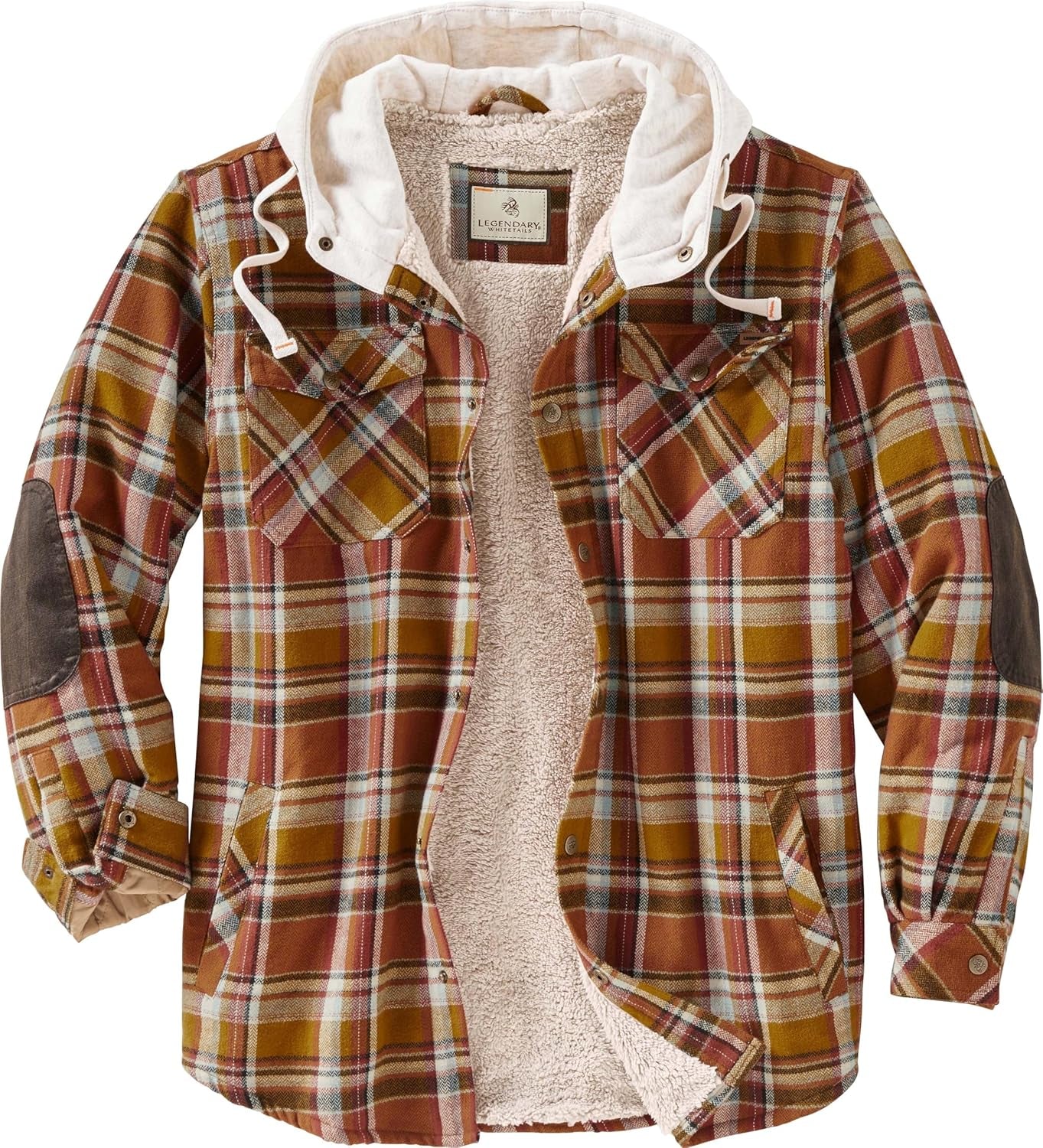 Mens Hooded Shirt Jacket Plaid Flannel Berber Lined Polyfill Insulated Shacket