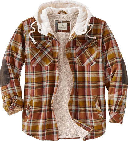 Mens Hooded Shirt Jacket Plaid Flannel Berber Lined Polyfill Insulated Shacket