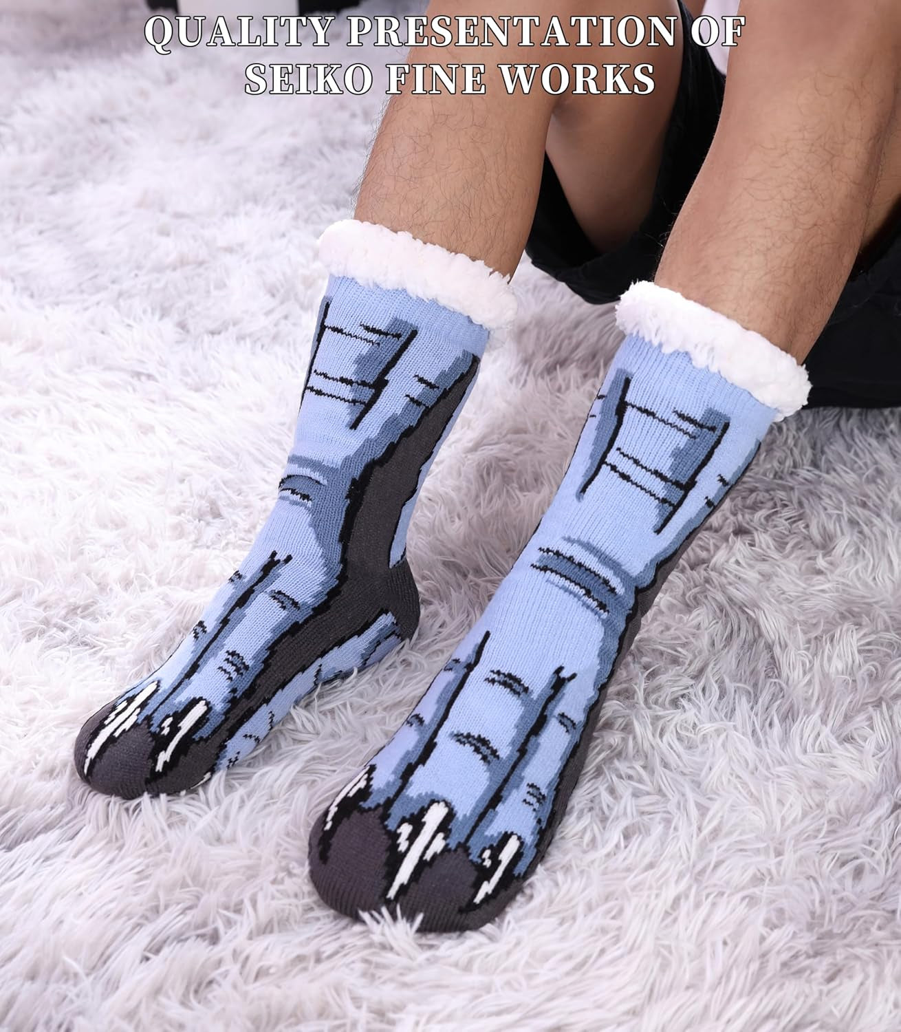 Mens Slipper Socks with Grippers Winter Warm Cozy Thick Fuzzy Indoor Fluffy Home Socks