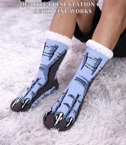 Mens Slipper Socks with Grippers Winter Warm Cozy Thick Fuzzy Indoor Fluffy Home Socks