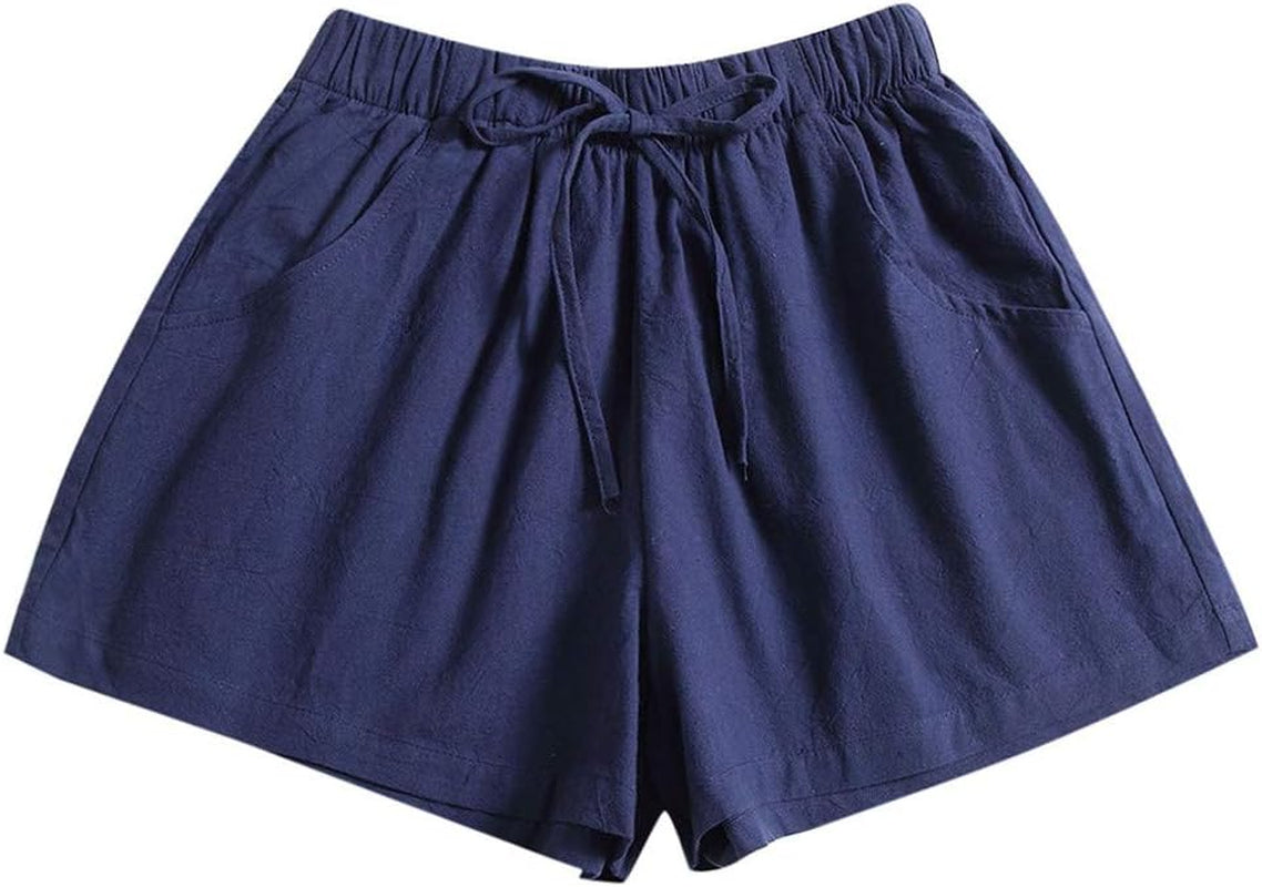 Summer Casual Loose Comfy Beach Shorts for Women Teen Girls, Drawstrings Beach Lightweight Shorts with Pockets(Dark Blue,S)