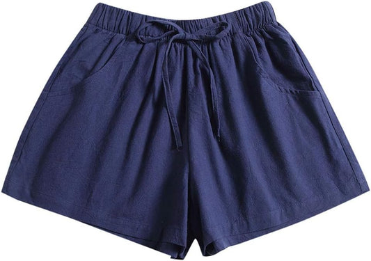 Summer Casual Loose Comfy Beach Shorts for Women Teen Girls, Drawstrings Beach Lightweight Shorts with Pockets(Dark Blue,S)